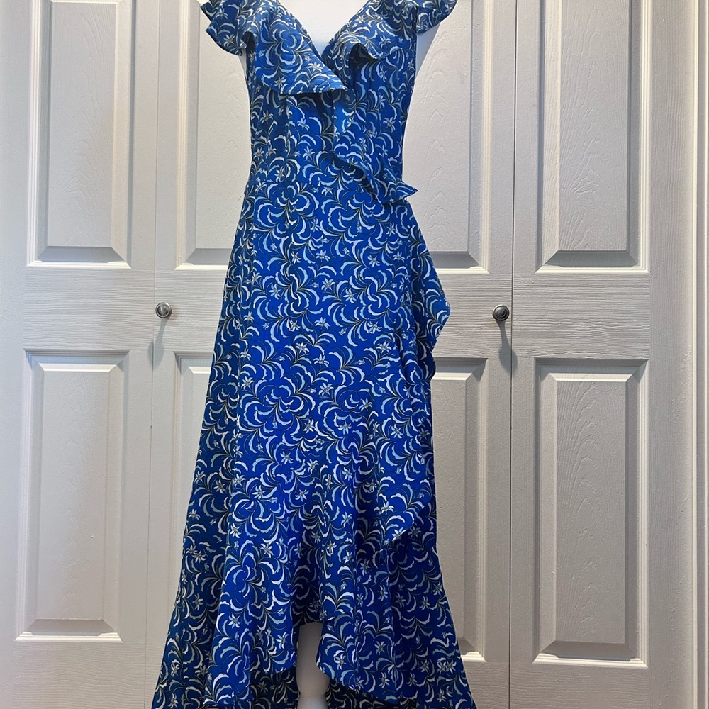 Chic Teal Blue Patterned Wrap Around Dress